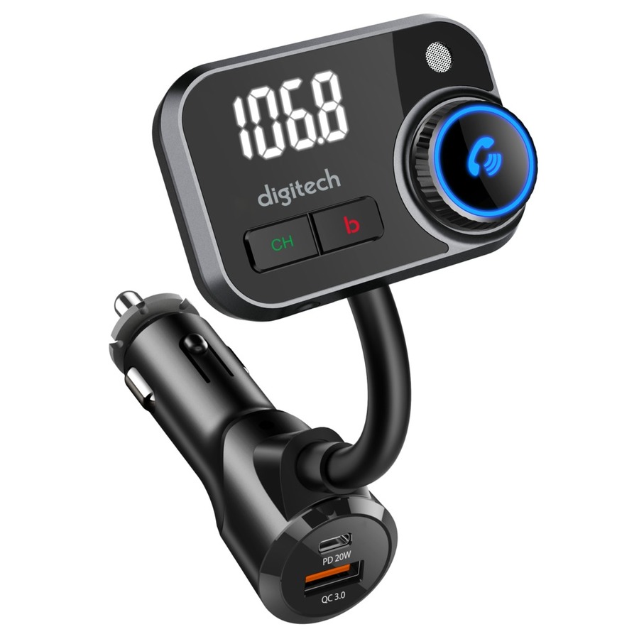 FM Transmitter with Bluetooth®, USB C PD 20W and Qualcomm Quick Charge 3.0 USB