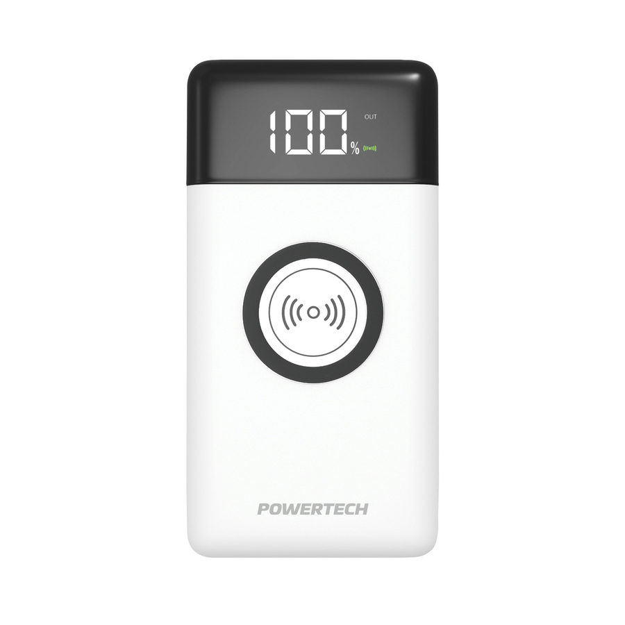 10,000mAh Power Bank with 2 x USB and Wireless Charger - White