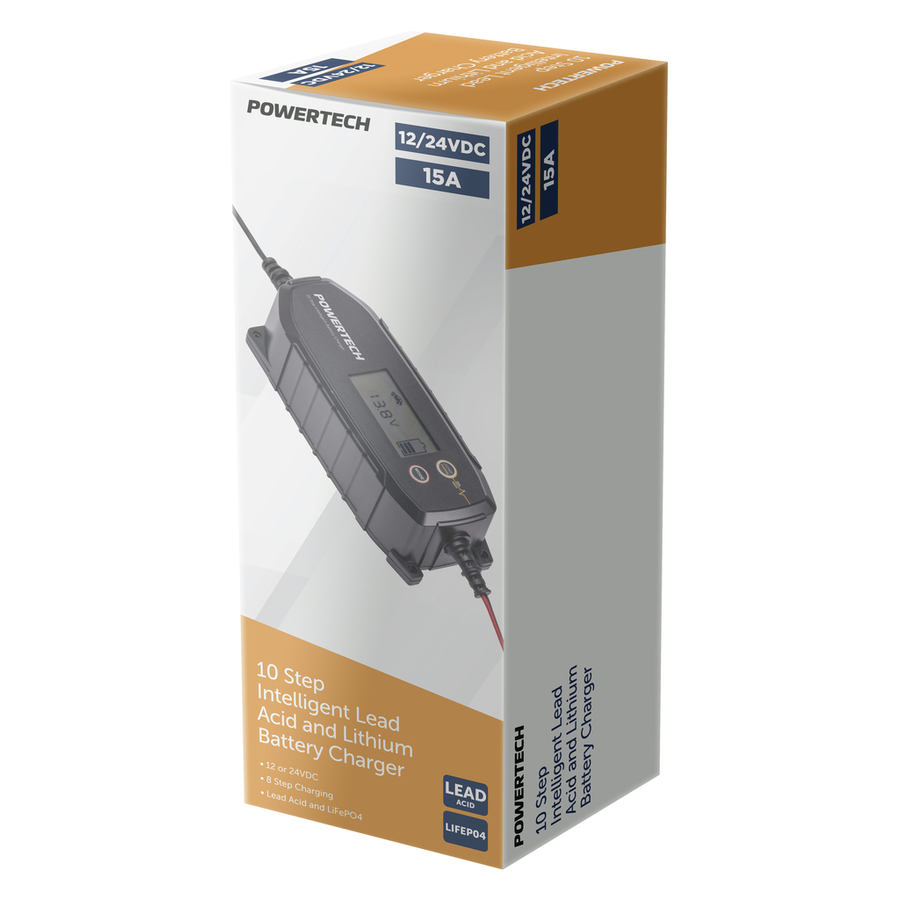 1224VDC 15A 10-Step Intelligent Lead Acid and Lithium Battery Charger