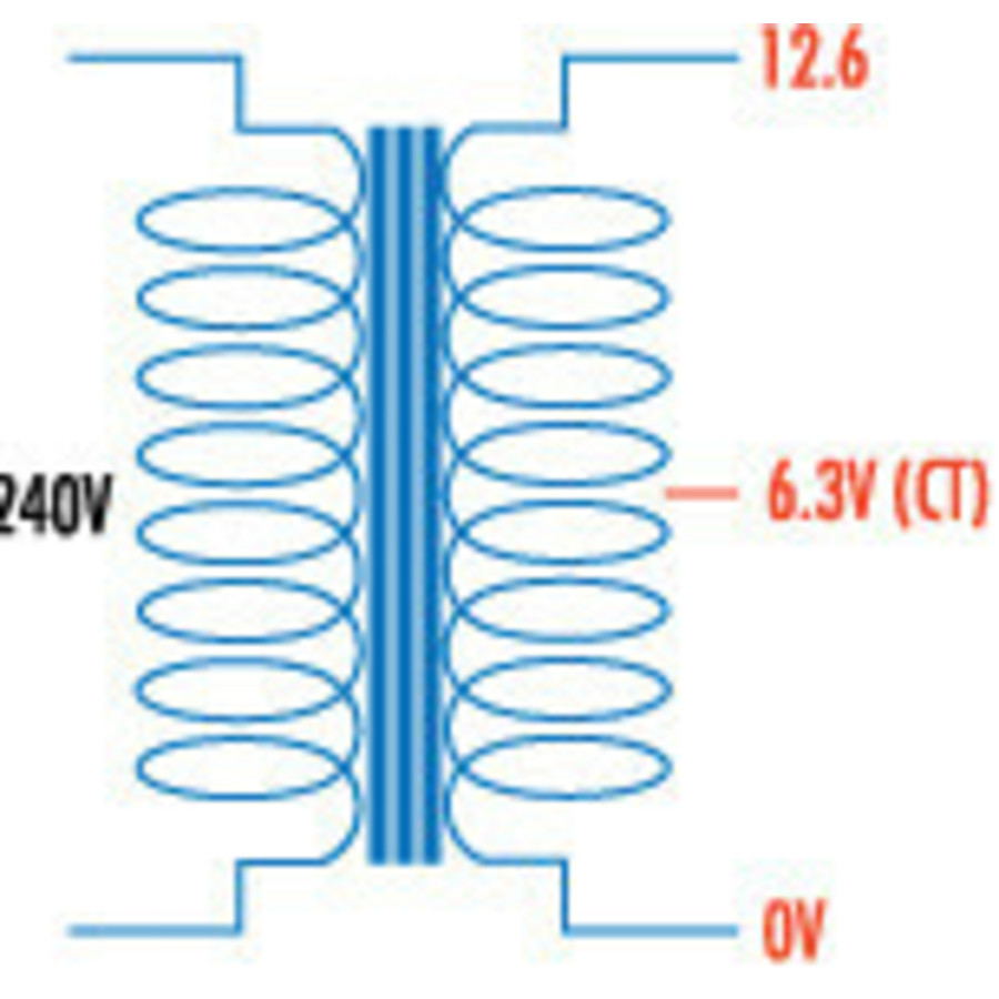12.6V CT, 150mA, 1.9VA Centre Tapped Transformer Type 2851