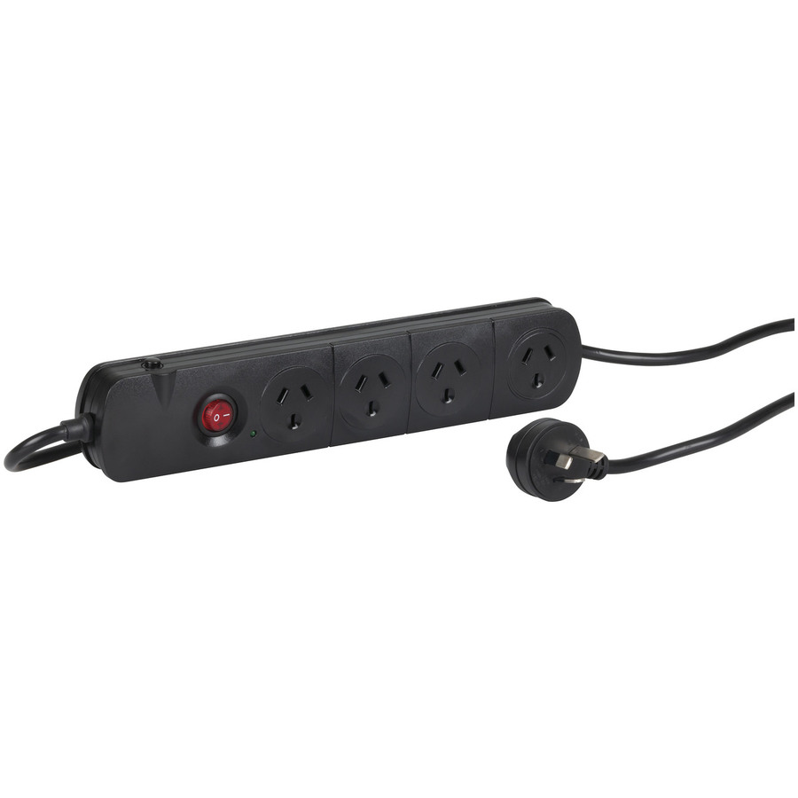 4 Way Black Powerboard with Filter Surge and Overload Protection