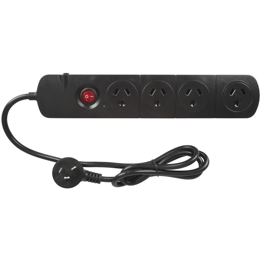 4 Way Black Powerboard with Filter Surge and Overload Protection