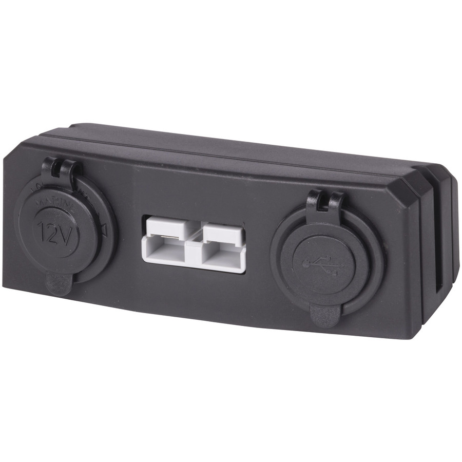 Surface Mount Bracket with 50A Battery Connector, Double USB-A and Cigarette Sockets