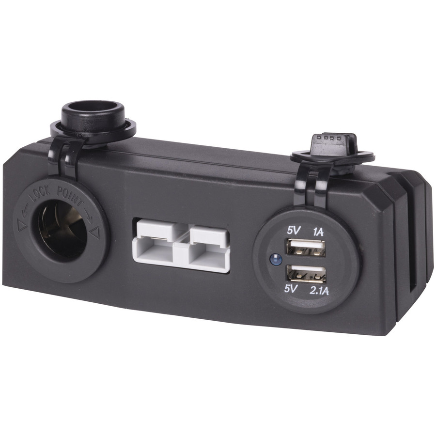 Surface Mount Bracket with 50A Battery Connector, Double USB-A and Cigarette Sockets