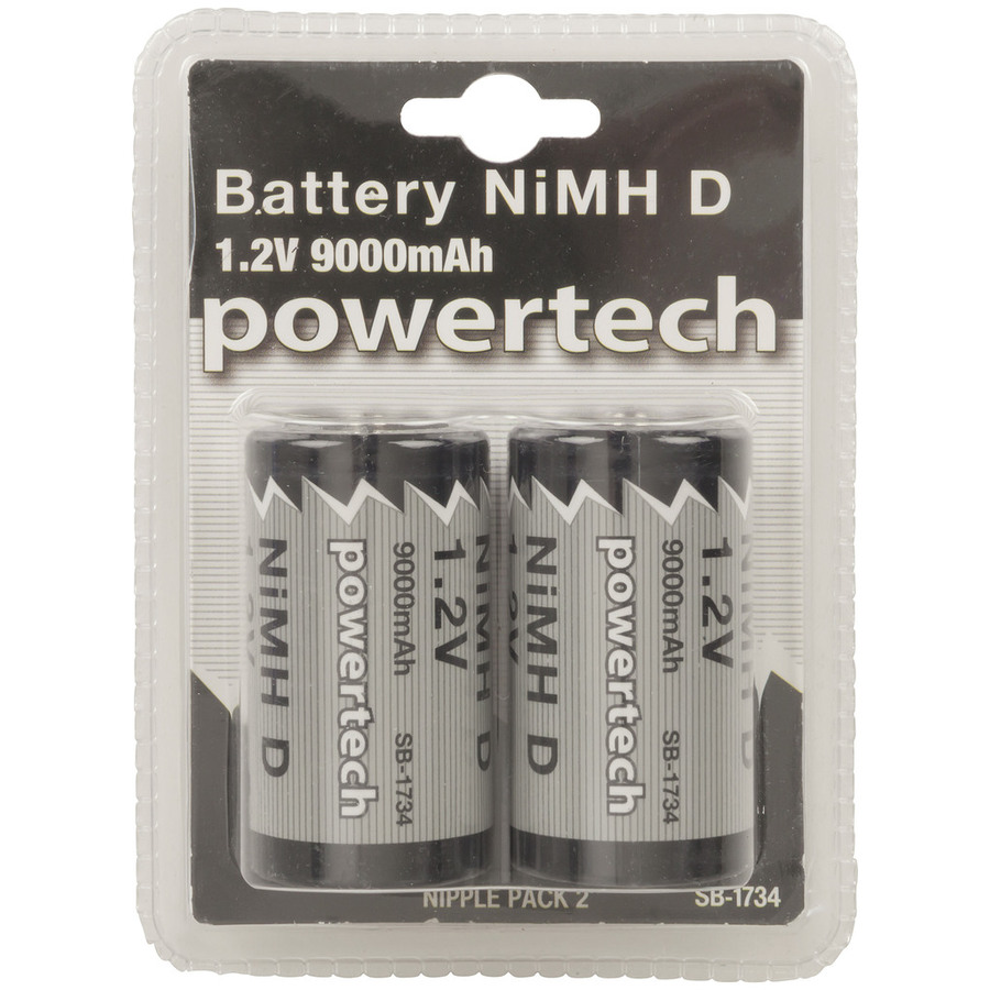9,000mA Ni-MH D Batteries - Pack of 2