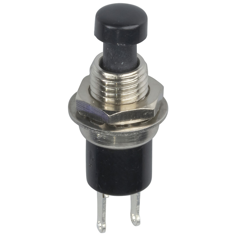 Black Miniature Pushbutton - SPST Momentary Action 125V 1A rating