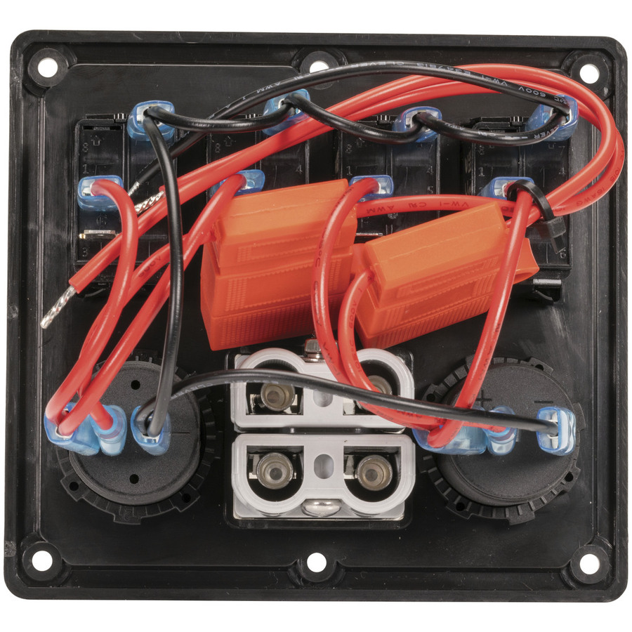 4 Way Illuminated Switch Panel With USB, 12V and 2 x Battery Plugs