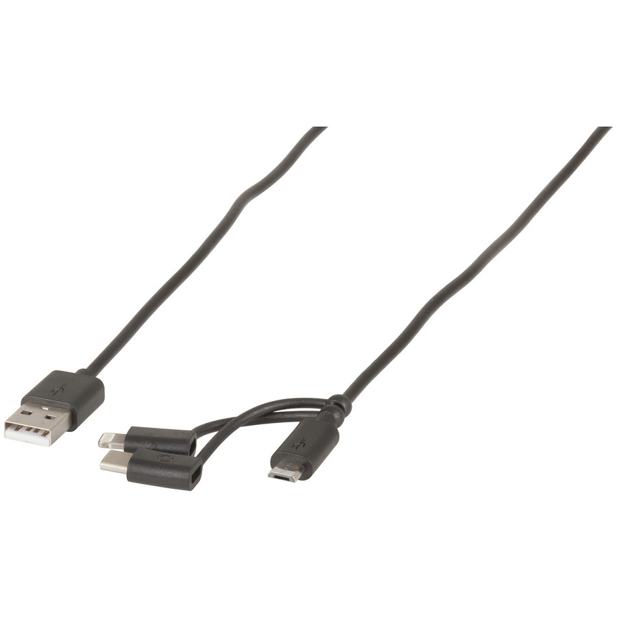 USB lead with 3 in 1 Micro B Type-C Lightning Connector - 1m