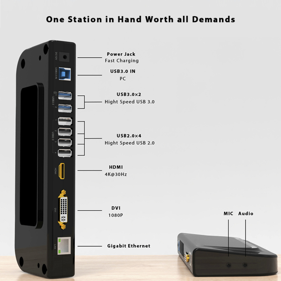 11 in 1 Multifunction Hub with HDMI, DVI, Network, Audio and Microphone and 4 USB2.0 and 2 USB3.0 Po