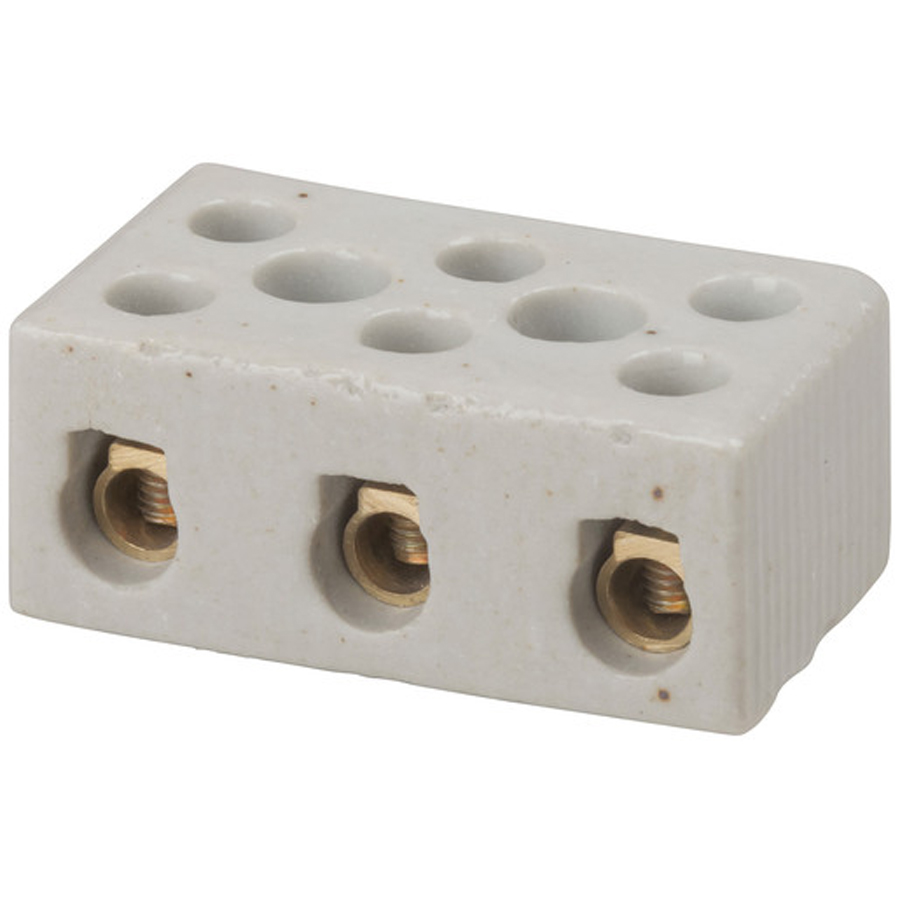 3 Wire Porcelain Terminal Block - 30 amp 