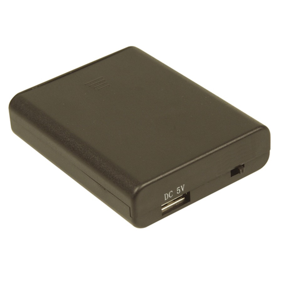Battery Bank 4 x AA USB A SKT with Switch Black 