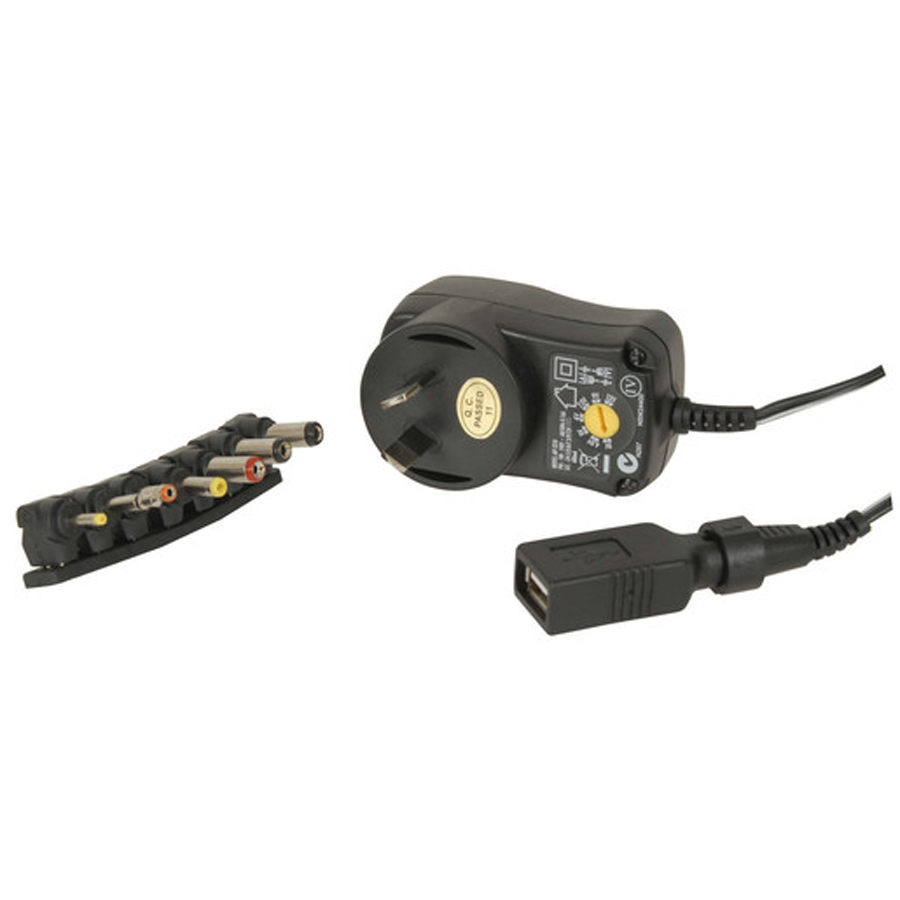 Power Supply 3-12V DC 7.2W 7DC Plugs and USB Outlet 