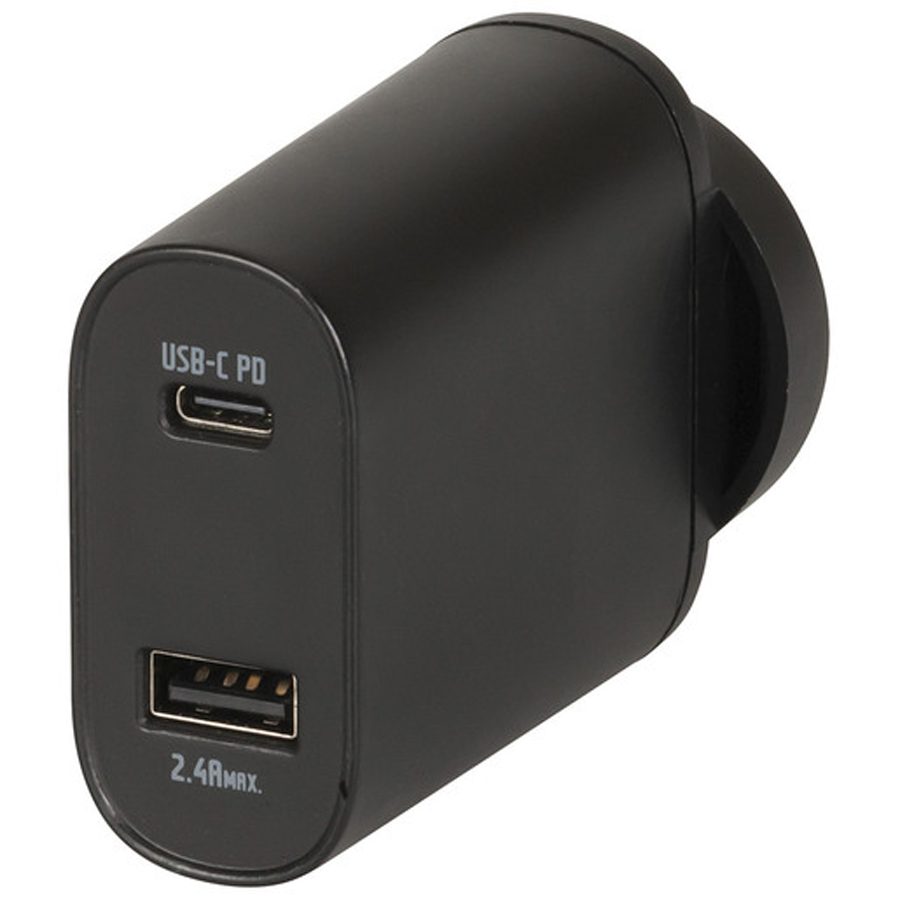 30W USB Type-C &amp; A Dual Mains Power Adaptor 