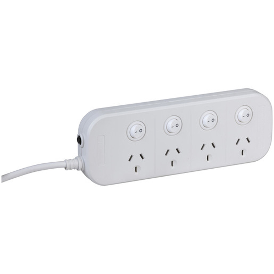 4 way Powerboard with 4 switches and Surge Overload Protection 