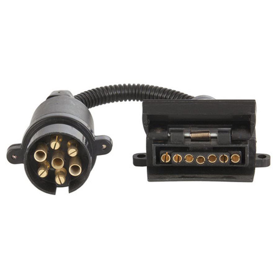 Trailer Adaptor - 7 Pin Large Round Plug to 7 Pin Flat Socket 