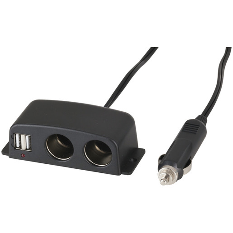 Cigarette Lighter 2 way Splitter with 2 USB Ports 