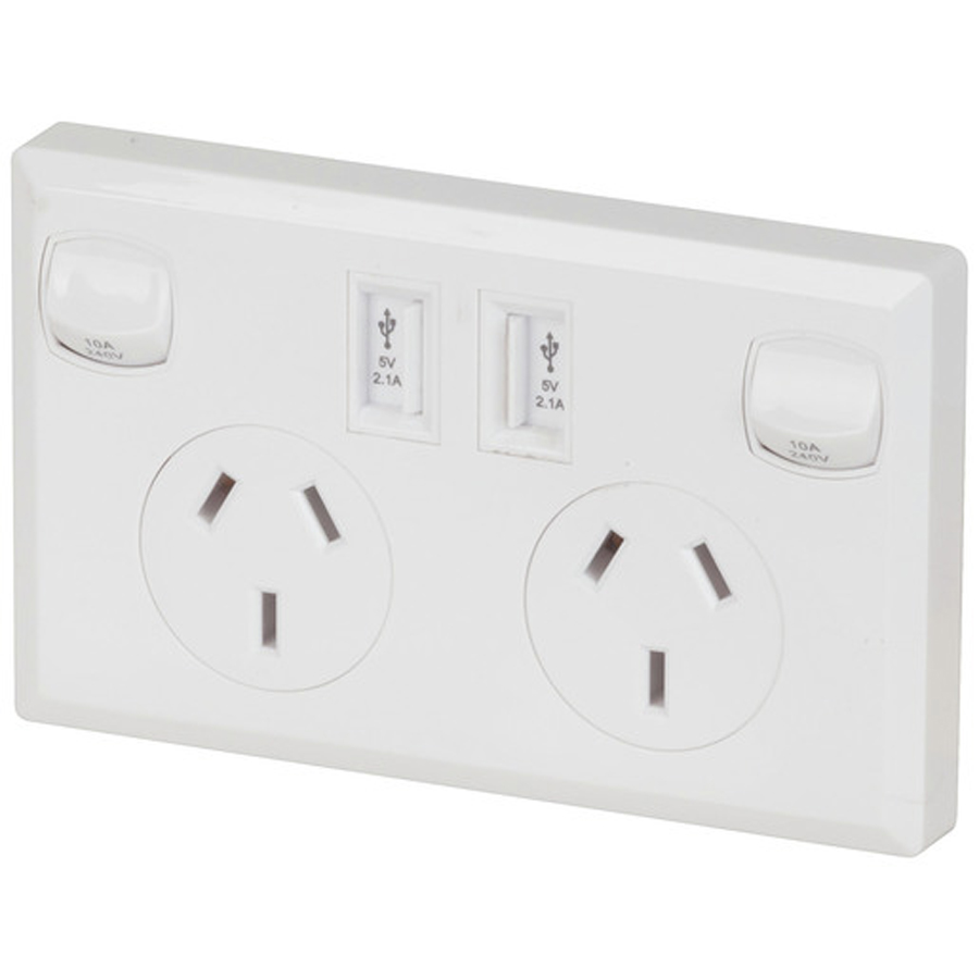 10A Double GPO Power Point with Dual USB Charge Ports 