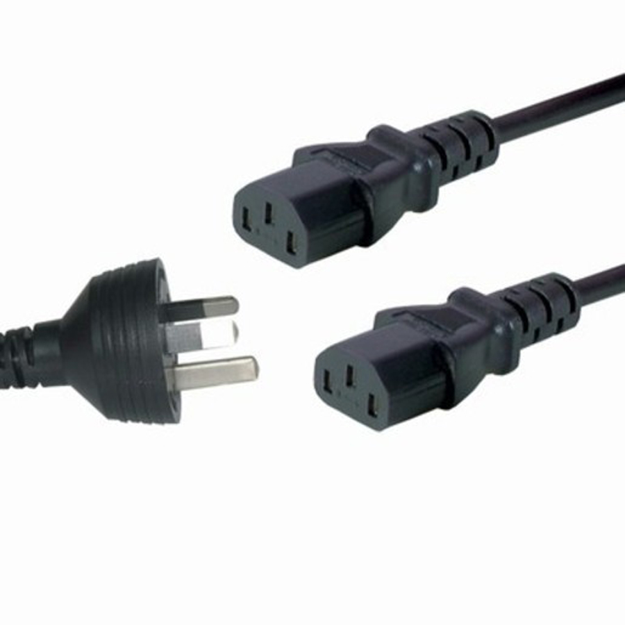 3pin Mains Plug to 2x IEC C13 Female - 1.8m 