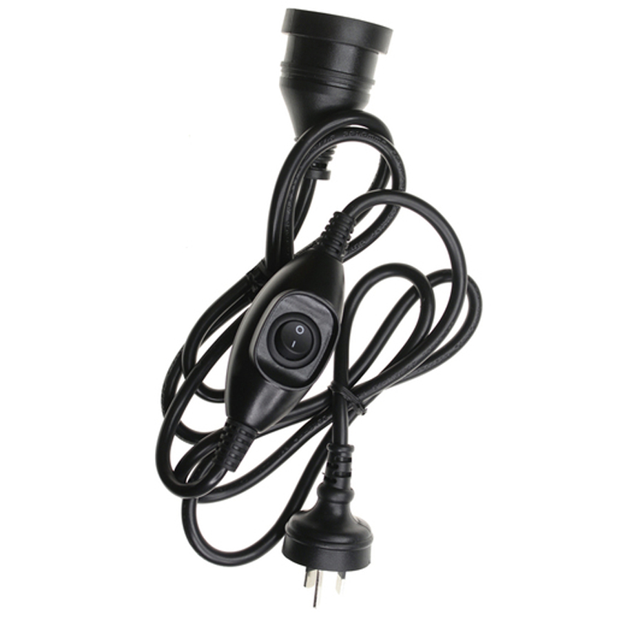 1.8m Black Inline Switch Mains Extension Cable 