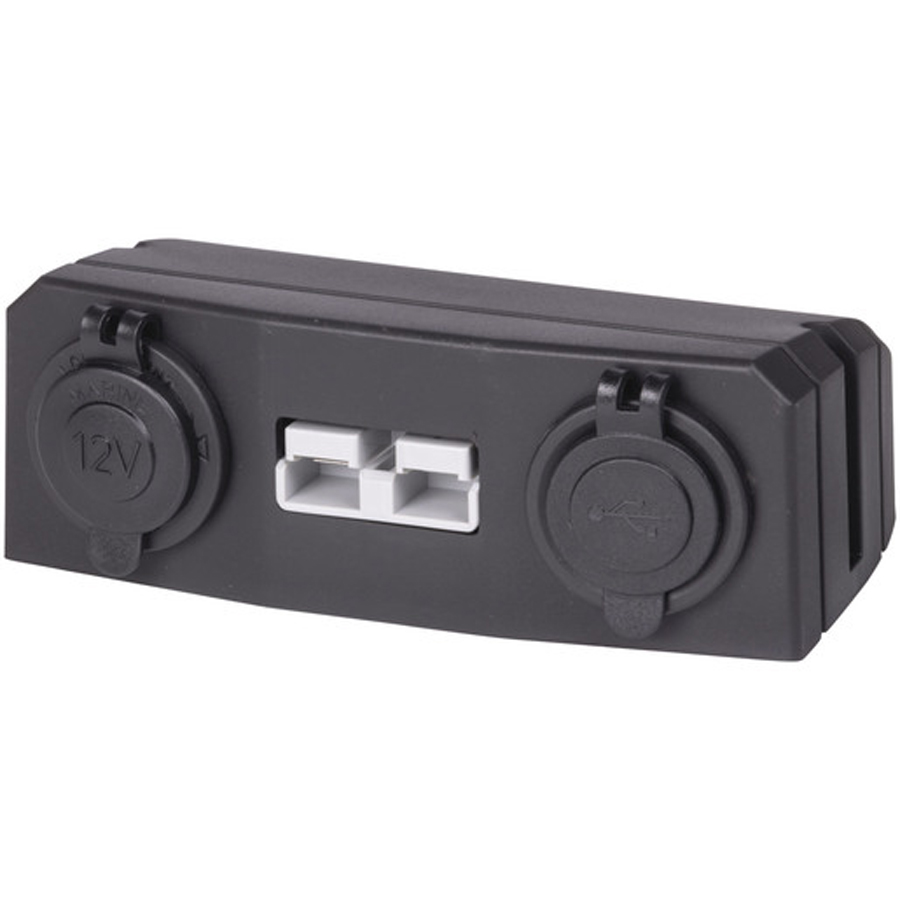 Surface Mount Bracket with 50A Battery Connector, Double USB-A and Cigarette Sockets 