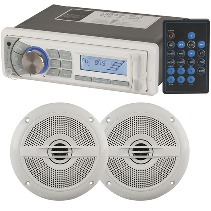 Marine AMFM Radio and Speaker Package - 5 Inch 