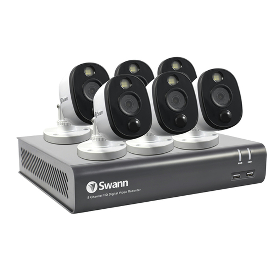 Swann 8CH 1080p DVR Kit with 6 x 1080p PIR with Warning Spot Lights Cameras 