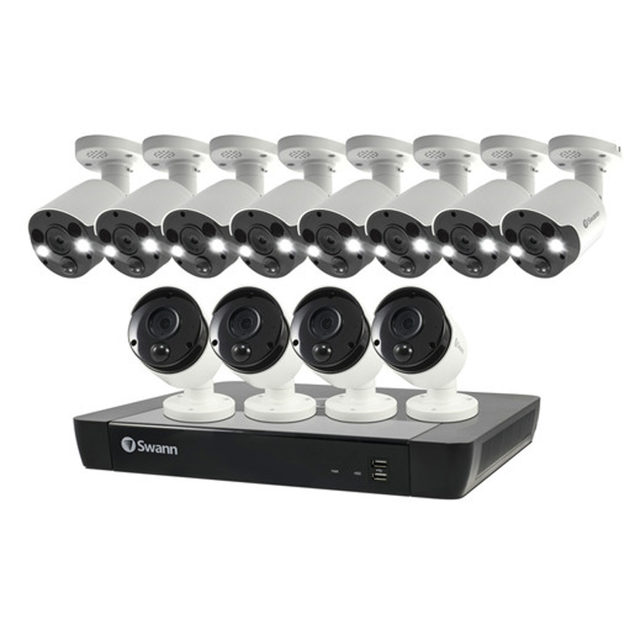 Swann 16CH 4K NVR Kit with 8 x 4K PIR Spot Light Bullet + 4 x 4K PIR Cameras 