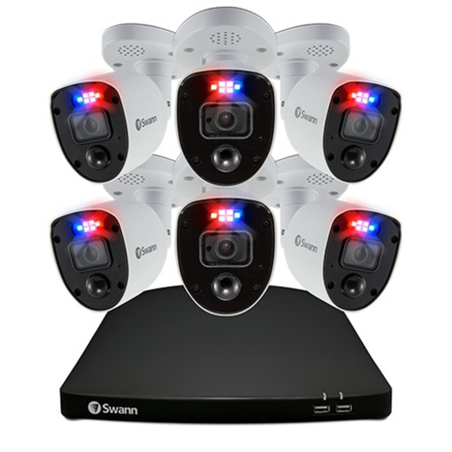 Swann 8CH 4K DVR Kit with 6 x 4K PIR Bullet Cameras with RedBlu Flashing Lights SWDVK-856806RL 