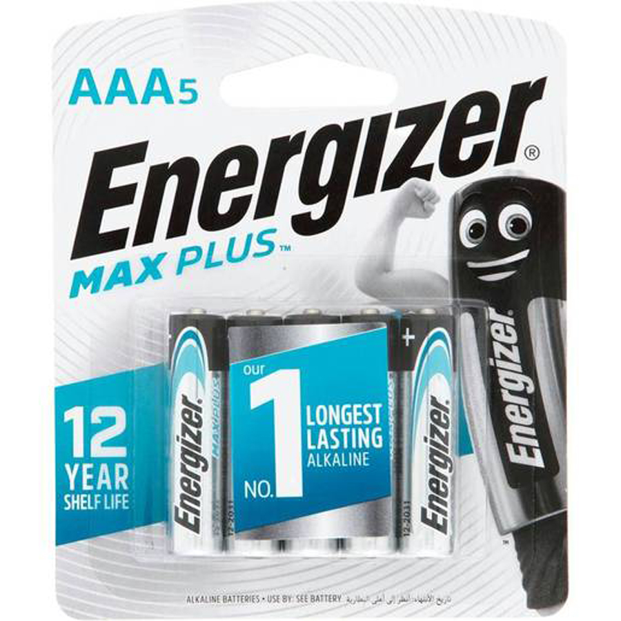 Five Pack 1.5V Energizer Max Plus AAA Batteries 