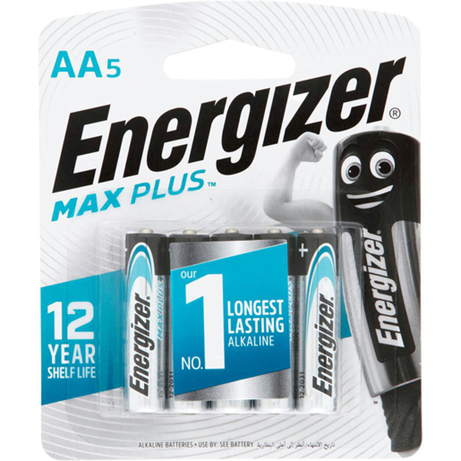 Five Pack 1.5V Energizer Max Plus AA Batteries 