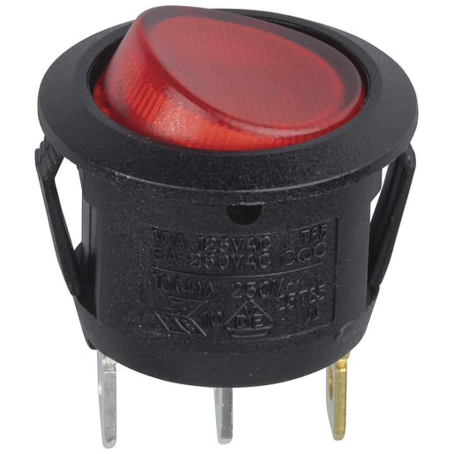 SPST Round Red Illuminated Actuator Rocker Switch 