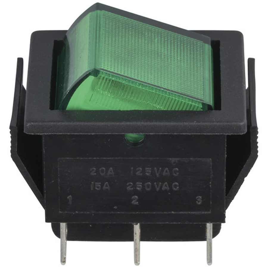 DPDT Illuminated Rocker - Large Green 