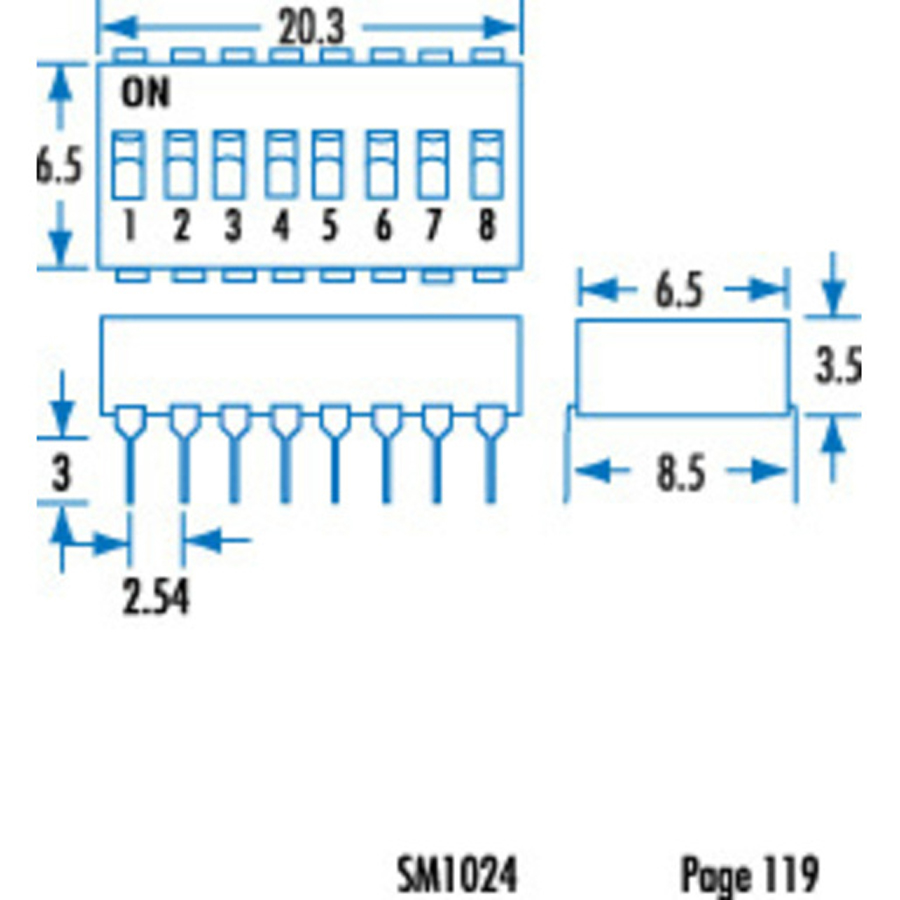 8 Way DIL Switch - 16 Pin DIL PACKAGE 