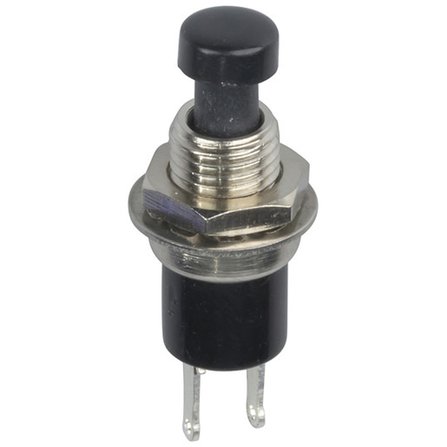 Black Miniature Pushbutton - SPST Momentary Action 125V 1A rating 