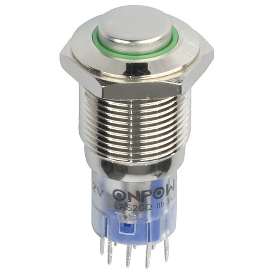 IP67 Rated Illuminated Momentary Switch Green 