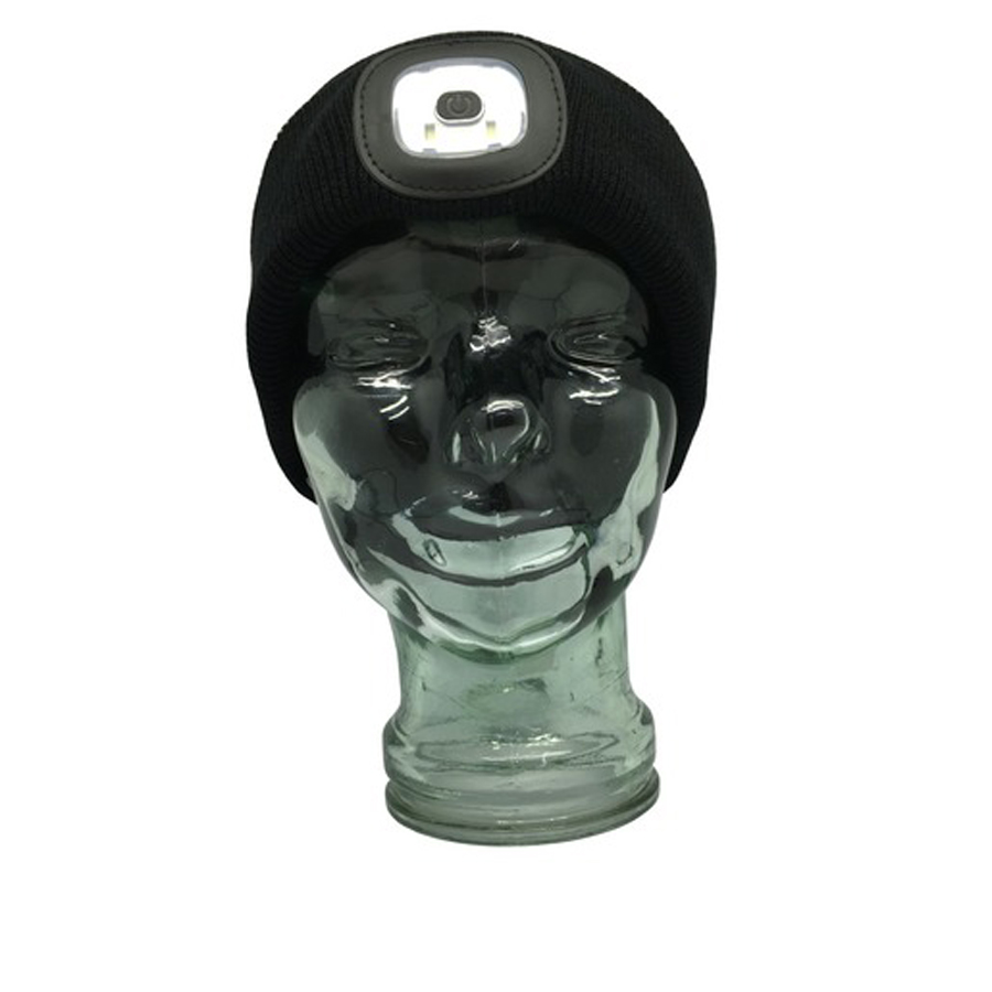 Black Beanie with rechargeable LED Head Lamp 
