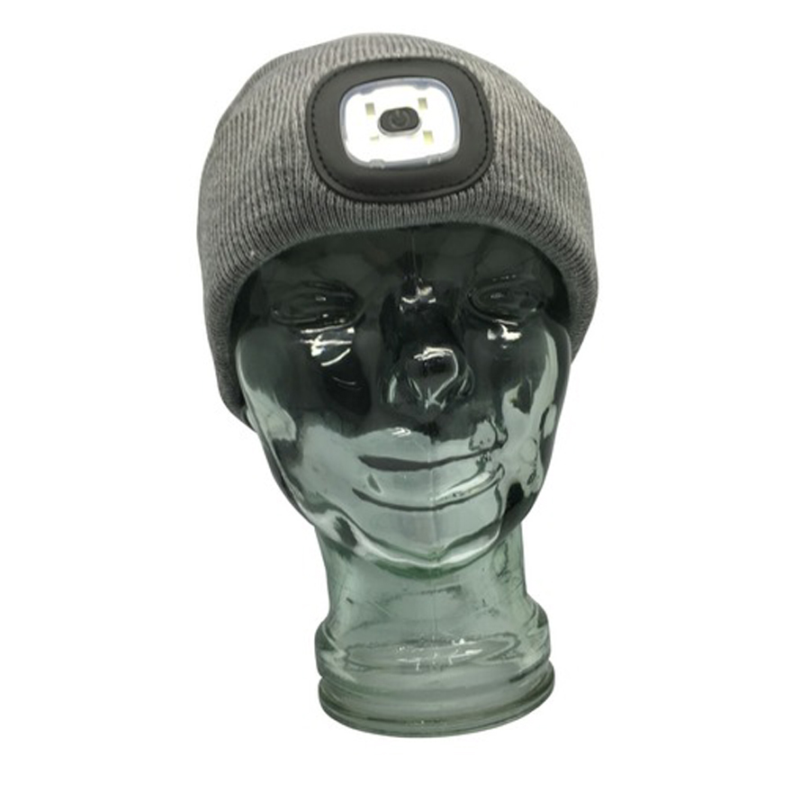 Grey Beanie with rechargeable LED Head Lamp 