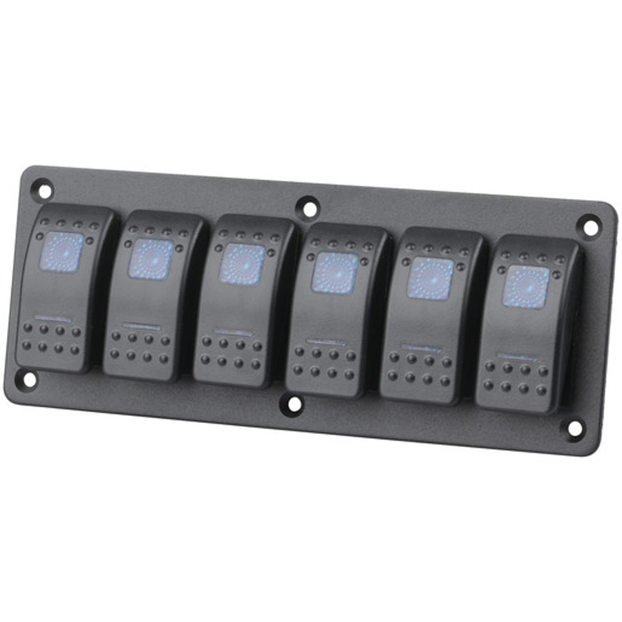 6 Way Illuminated Blue Rocker Switch Panel 
