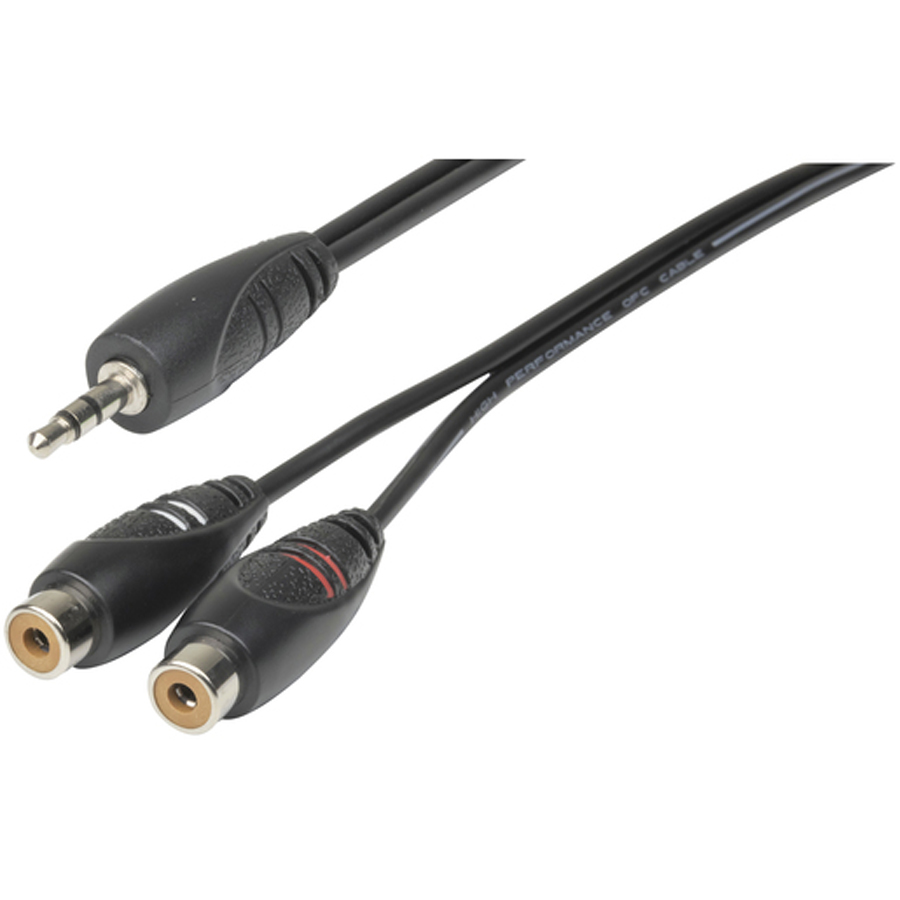 3.5mm Stereo Plug to 2 x RCA Sockets Audio Cable - 300mm 