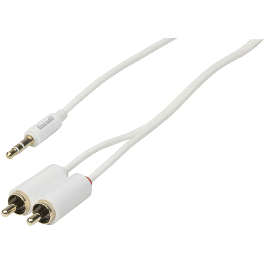 Slim 3.5mm Stereo Plug to 2 x RCA Plug Cable - 2m 