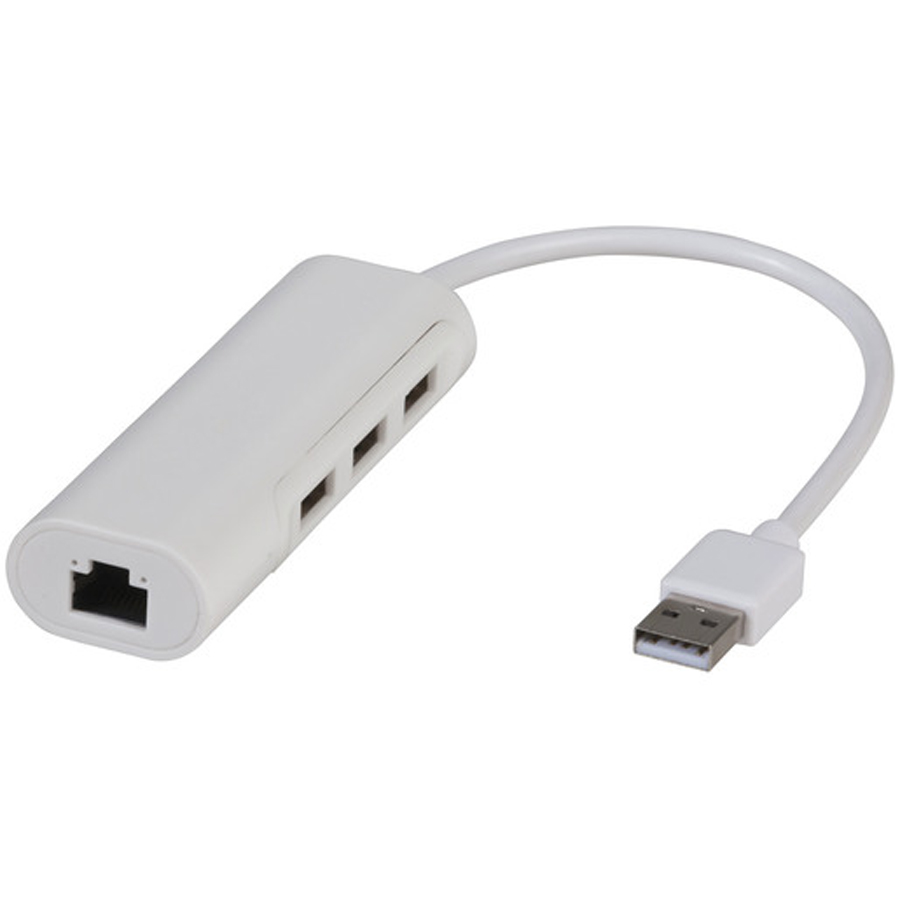USB 2.0 to Ethernet Adaptor with 3-Port USB Hub 